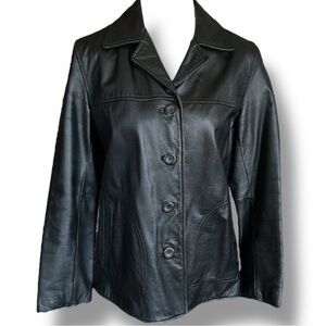 Vtg Colebrook & Co Black Leather Jacket Size Petite Medium